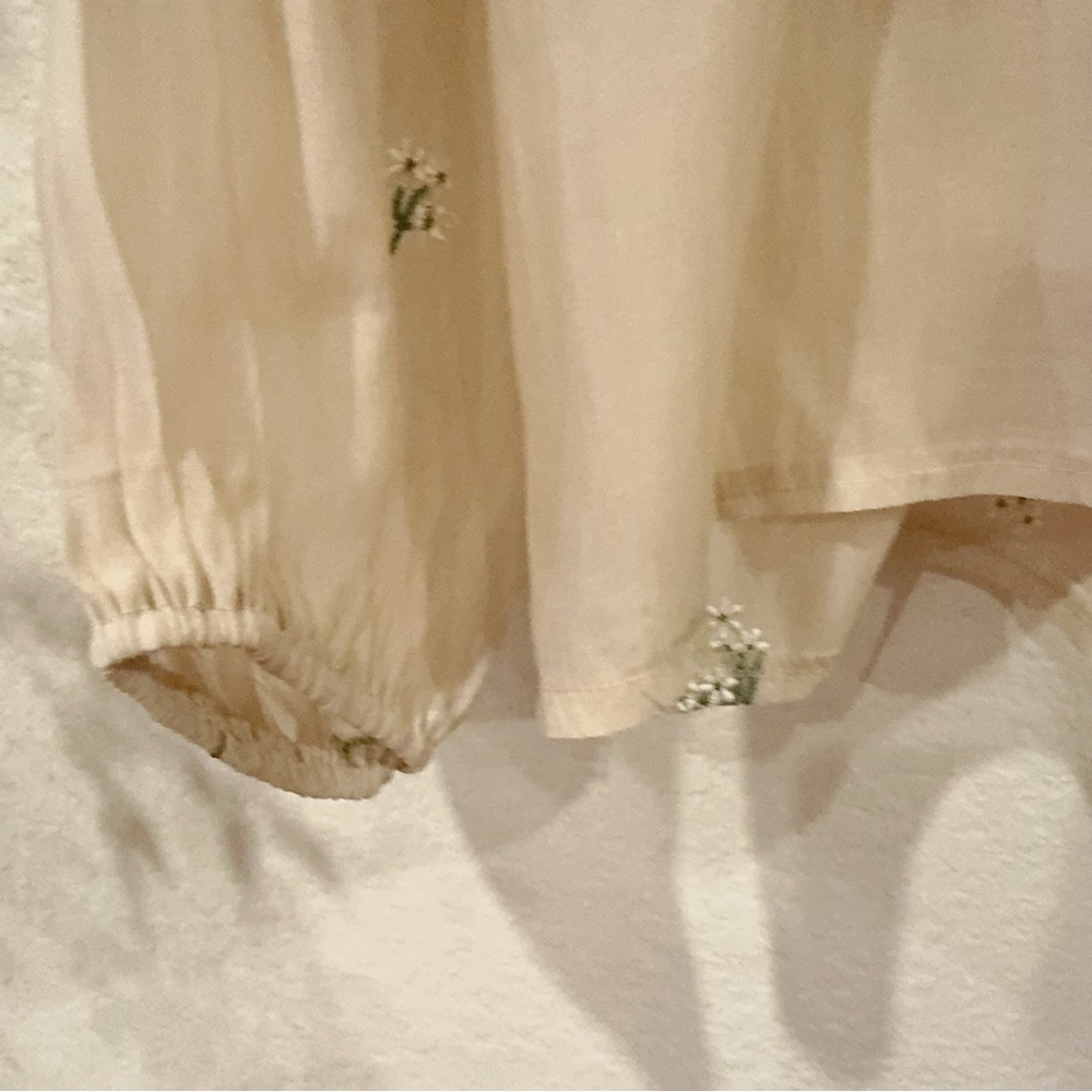 J.ING Sheer Cream Button Down Long Sleeve Embroidery Blouse Shirt Top Size M NWT - Picture 5 of 11